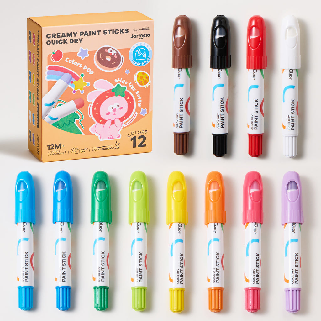 Jarmelo - Tempera Paint Sticks, Washable Solid Paint (12 Ct.)