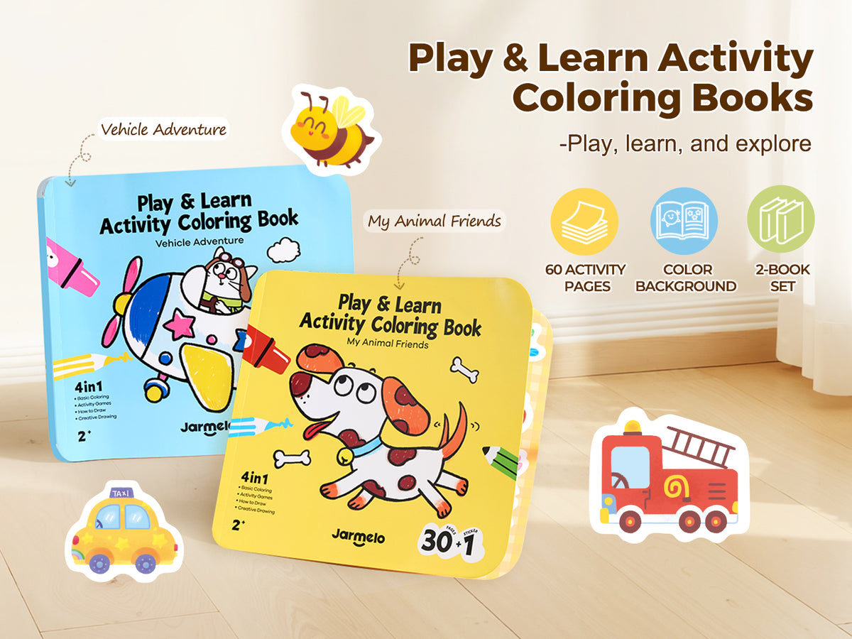 Jarmelo - Play & Learn  Activity Coloring Book - Animals & Vehicles