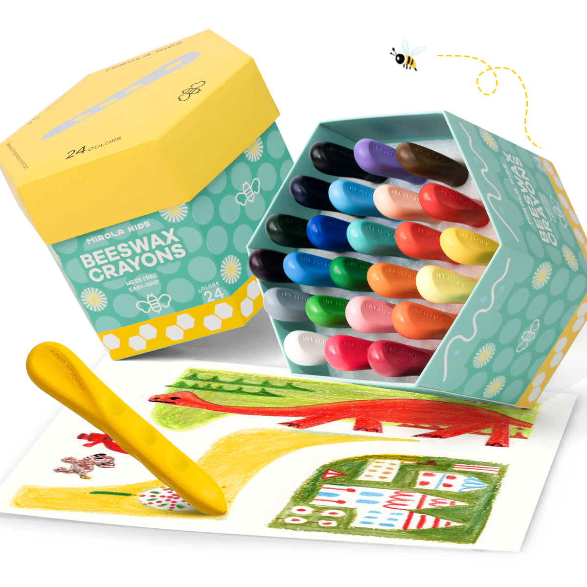 Jarmelo - Mess Free Beeswax Crayons for Toddlers, Washable Jumbo Crayons (24 Ct.)