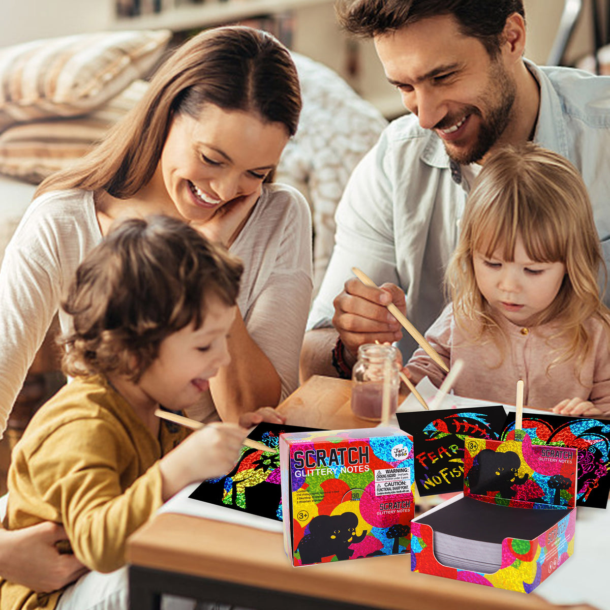Jarmelo - Scratch Art Glittery Notes; Rainbow Holographic Scratch Paper