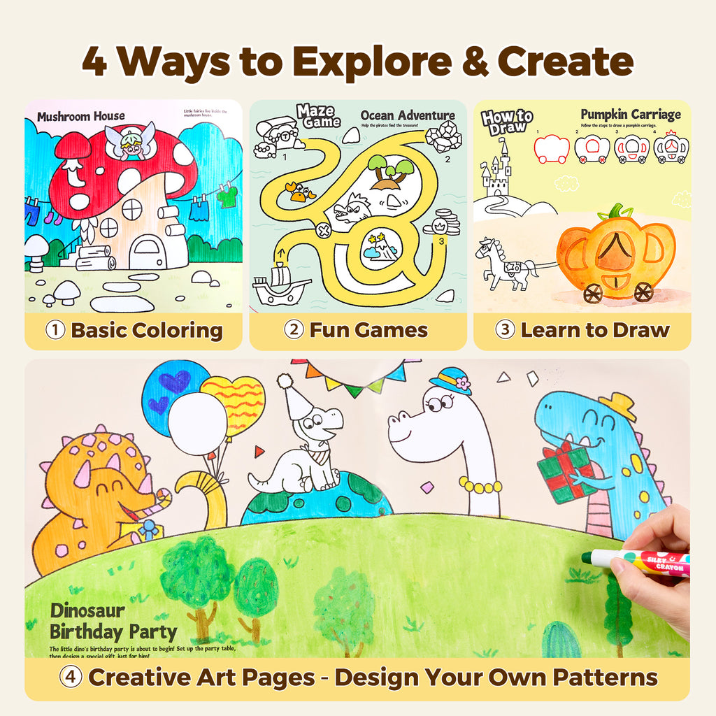Jarmelo - Play & Learn  Activity Coloring Book - Dinosaurs & Fairy World