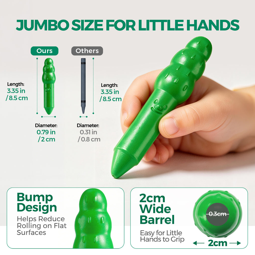 Jarmelo - Jumbo Crayons for Toddlers 1-3, 16 Colors Non Toxic Beeswax Crayon