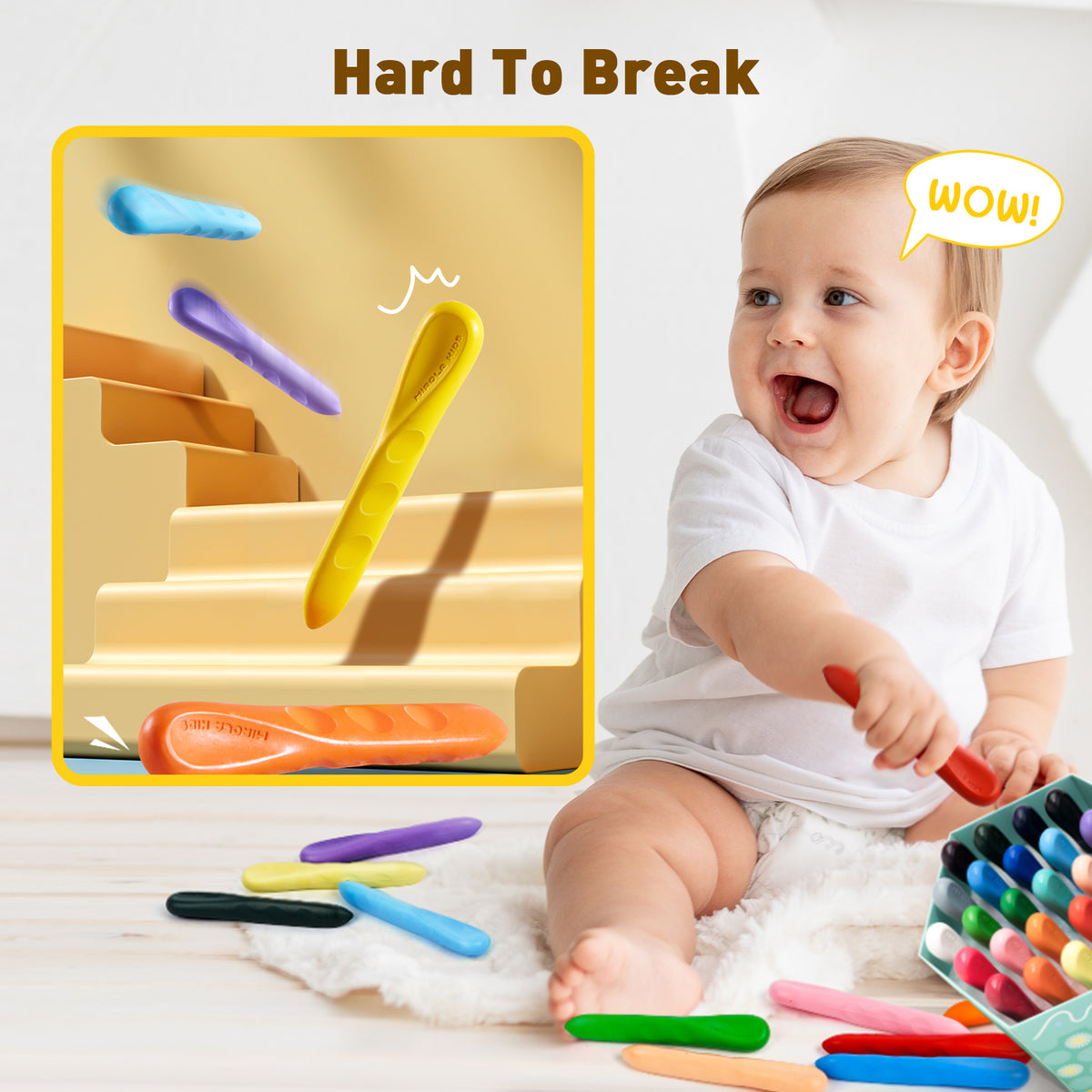 Jarmelo - Mess Free Beeswax Crayons for Toddlers, Washable Jumbo Crayons (24 Ct.)