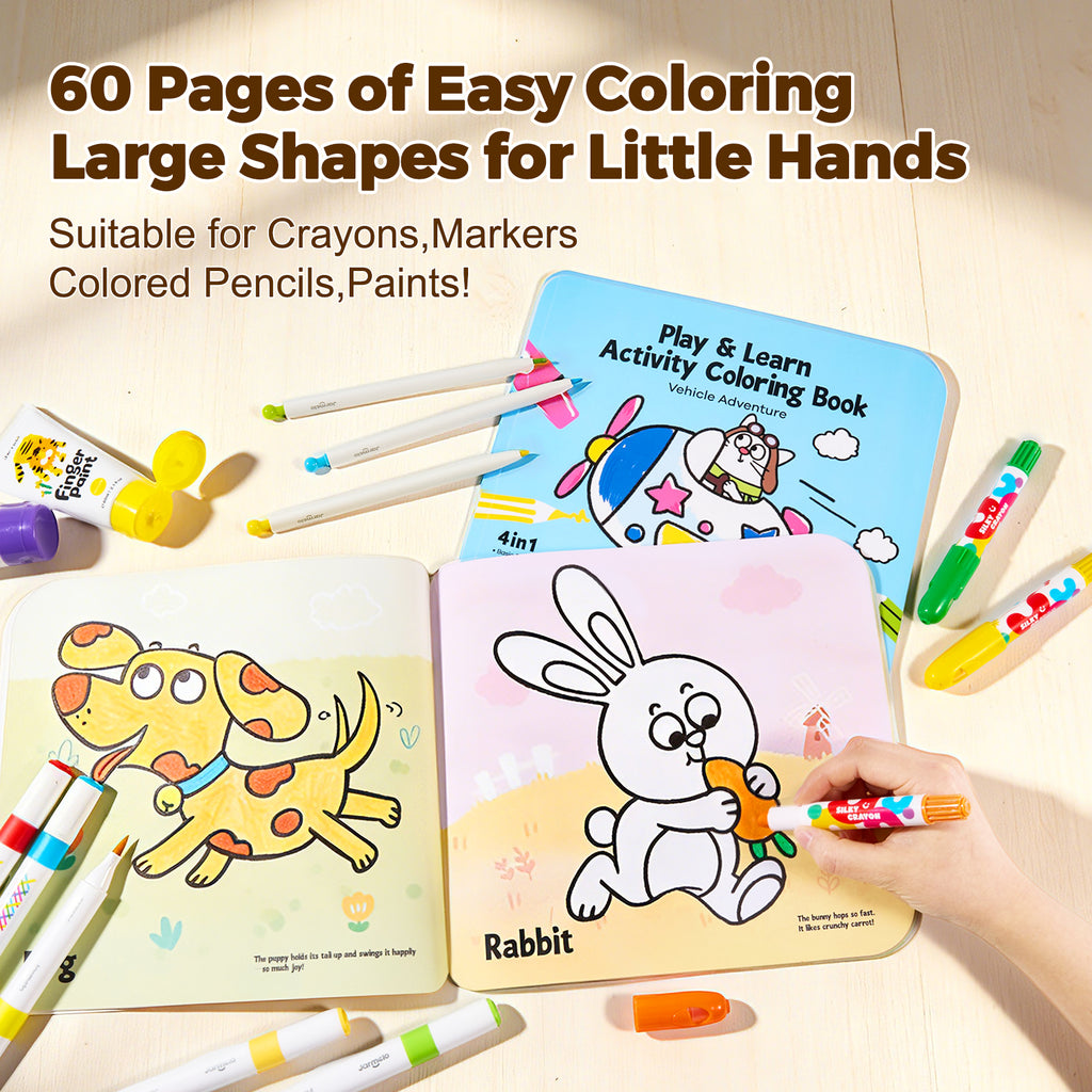 Jarmelo - Play & Learn  Activity Coloring Book - Animals & Vehicles