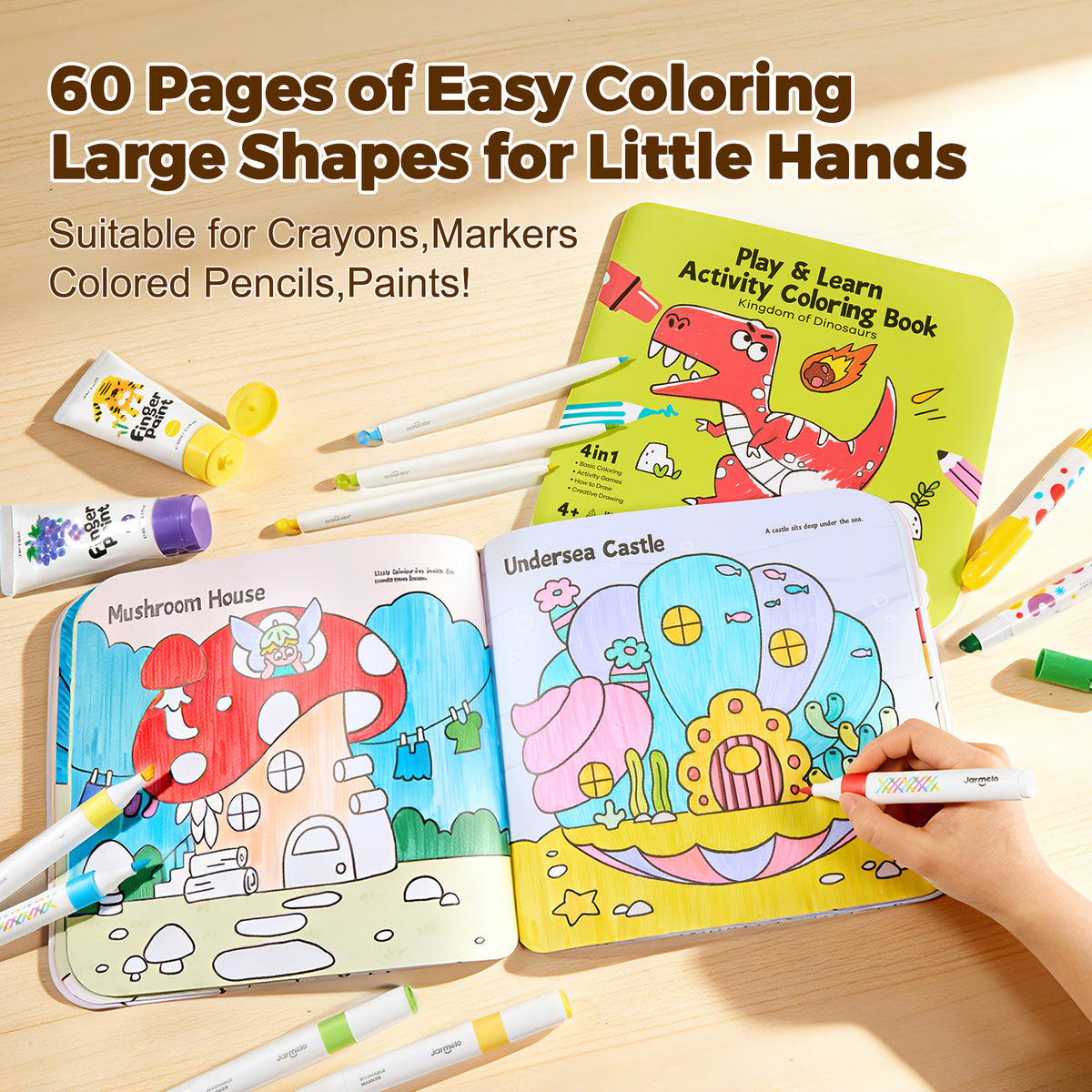Jarmelo - Play & Learn  Activity Coloring Book - Dinosaurs & Fairy World