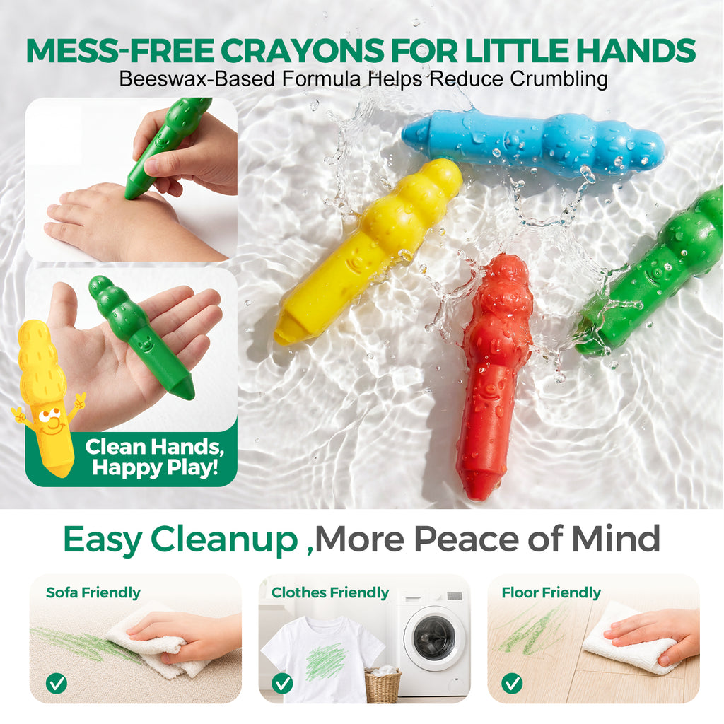 Jarmelo - Jumbo Crayons for Toddlers 1-3, 16 Colors Non Toxic Beeswax Crayon