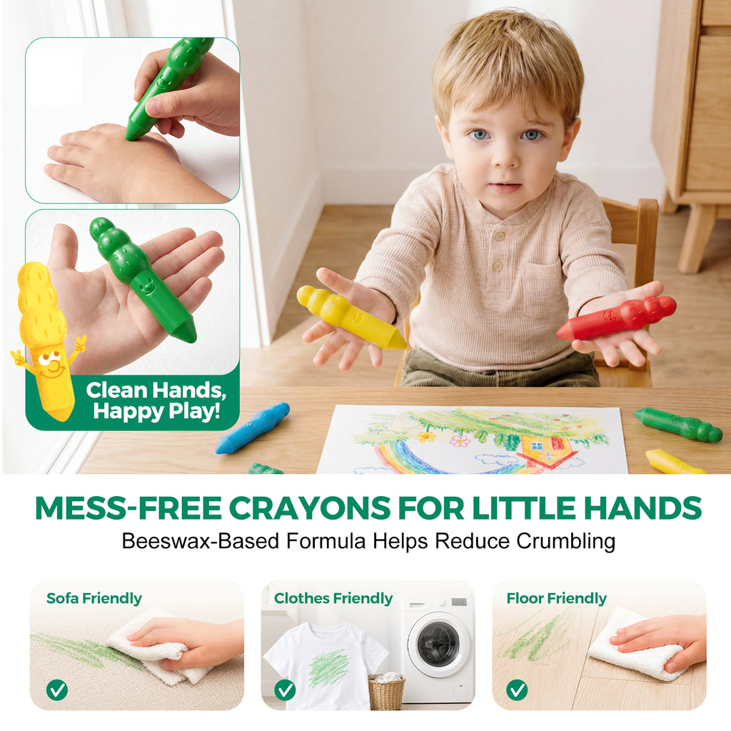 Jarmelo - Jumbo Crayons for Toddlers 1-3, 16 Colors Non Toxic Beeswax Crayon