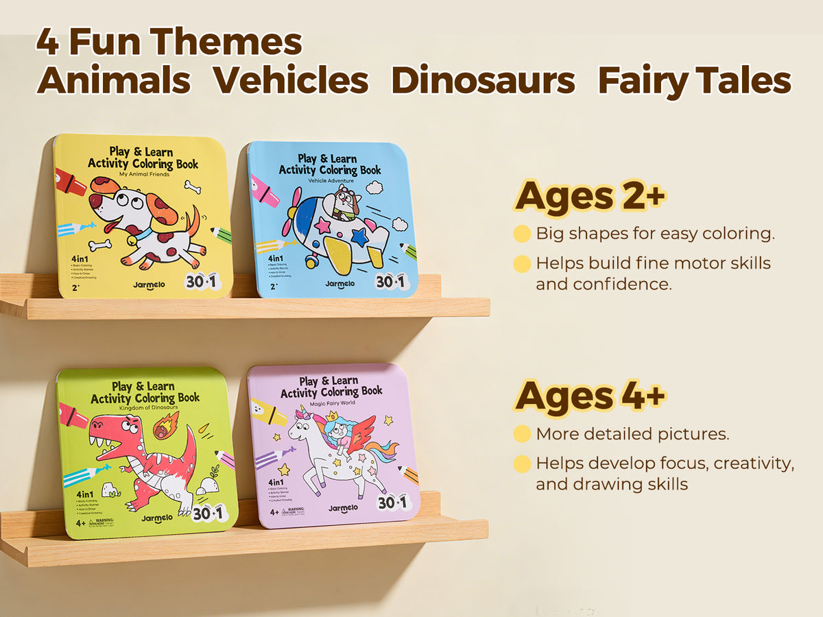 Jarmelo - Play & Learn  Activity Coloring Book - Animals & Vehicles