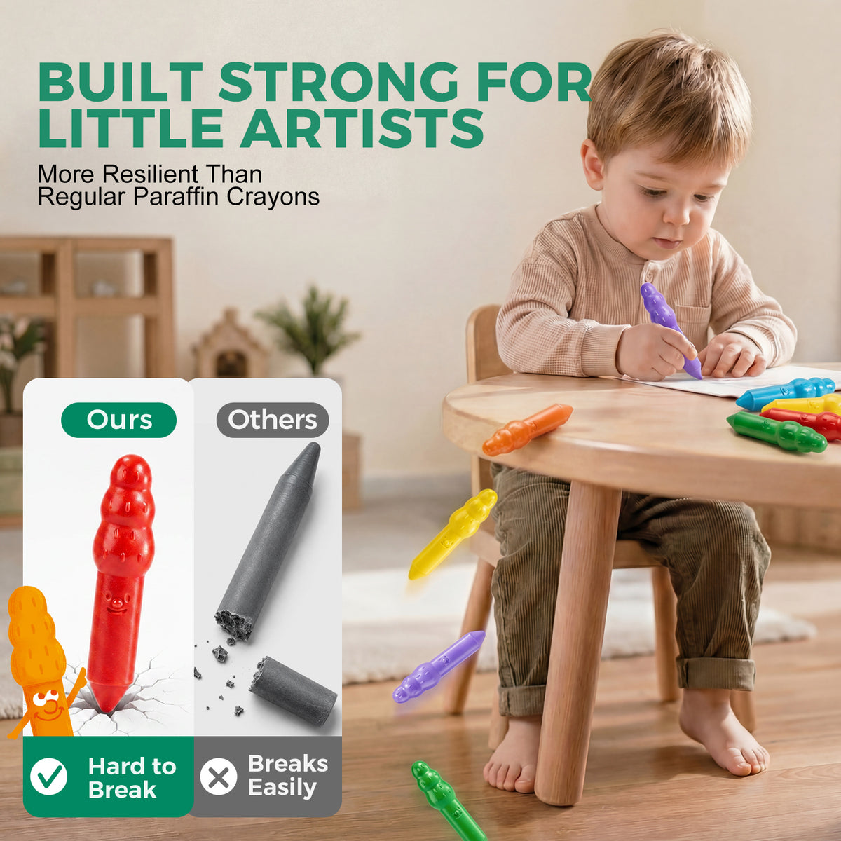 Jarmelo - Jumbo Crayons for Toddlers 1-3, 16 Colors Non Toxic Beeswax Crayon