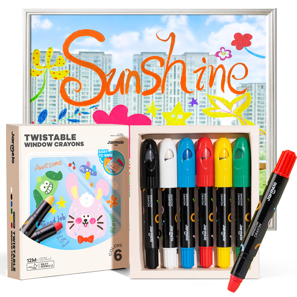 Jarmelo - Washable Silky Window Crayons, Glass and Bath Coloring Crayons - (6 Ct.)