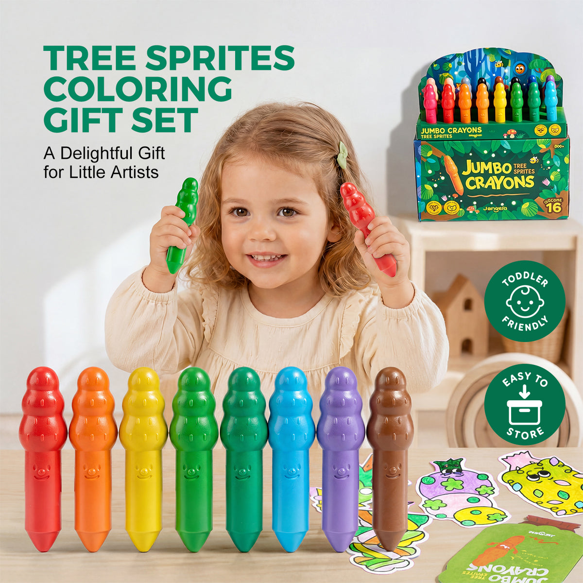 Jarmelo - Jumbo Crayons for Toddlers 1-3, 16 Colors Non Toxic Beeswax Crayon