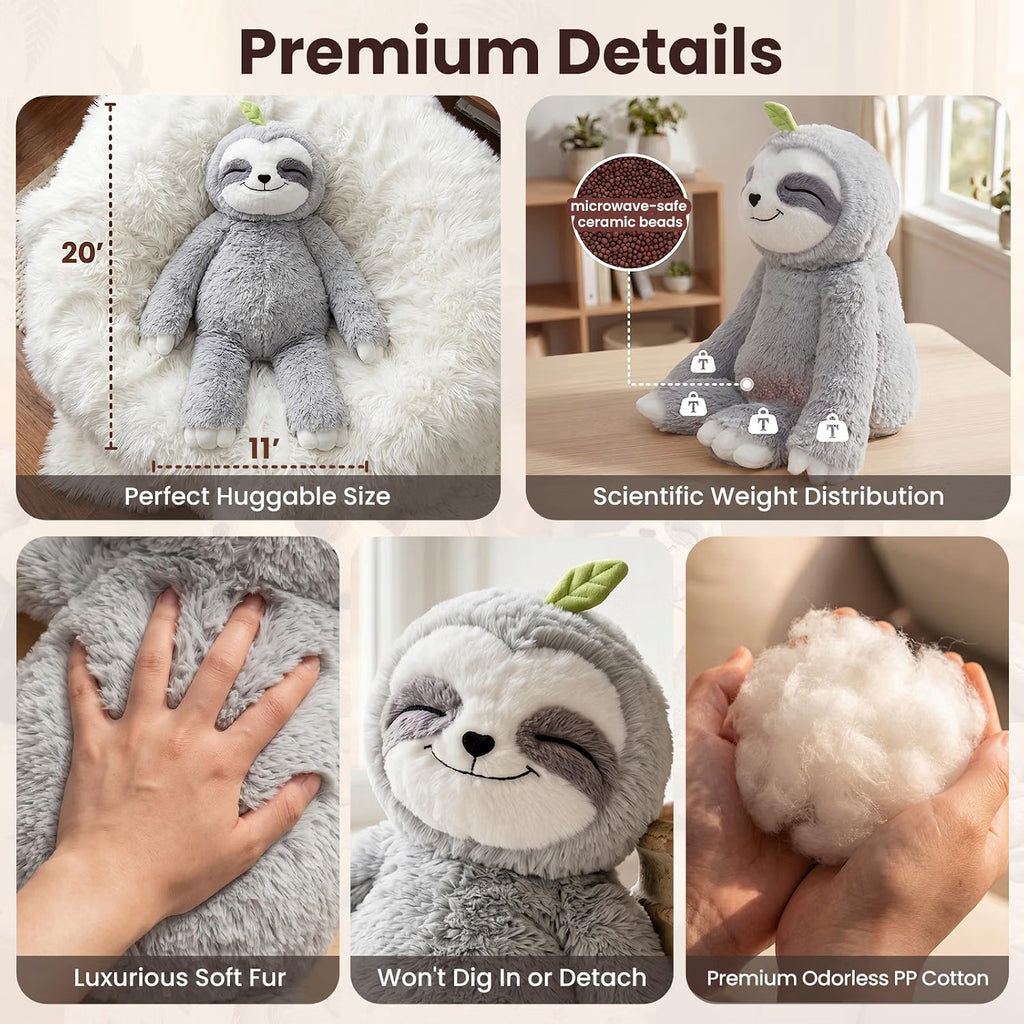 Mewaii - Weighted Stuffed Animals Sloth Plush, Heatable Coolable