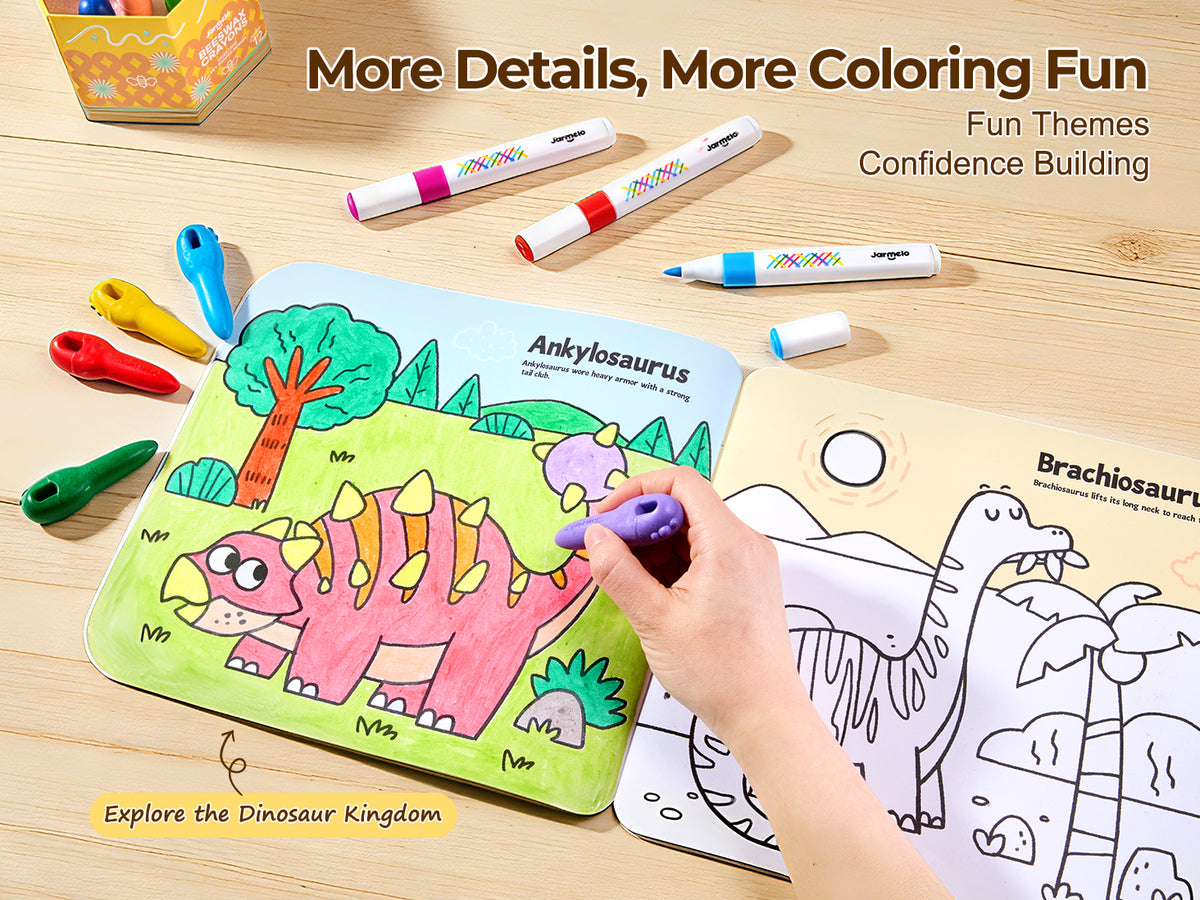 Jarmelo - Play & Learn  Activity Coloring Book - Dinosaurs & Fairy World