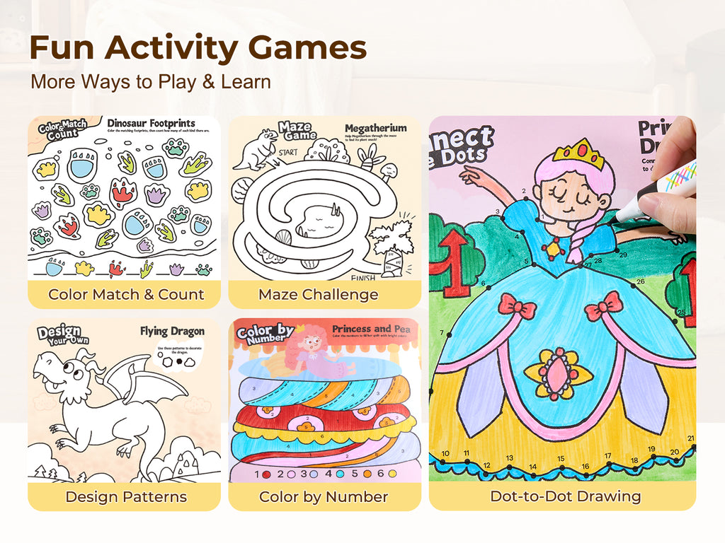 Jarmelo - Play & Learn  Activity Coloring Book - Dinosaurs & Fairy World