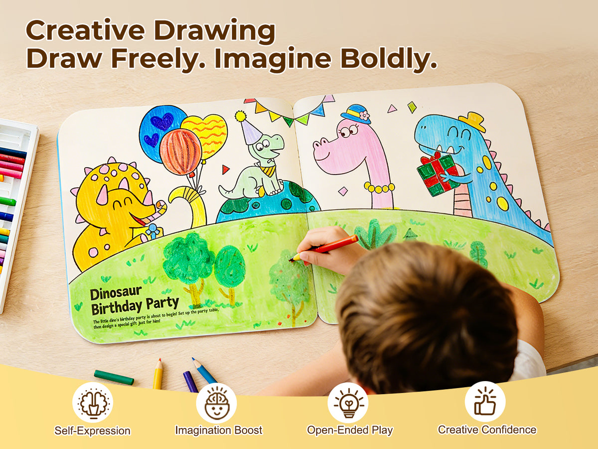 Jarmelo - Play & Learn  Activity Coloring Book - Dinosaurs & Fairy World