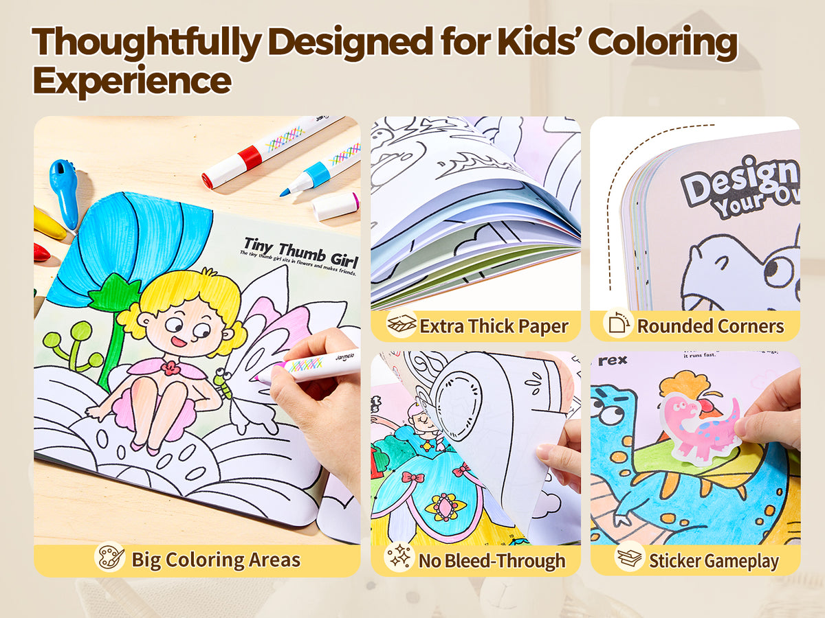 Jarmelo - Play & Learn  Activity Coloring Book - Dinosaurs & Fairy World