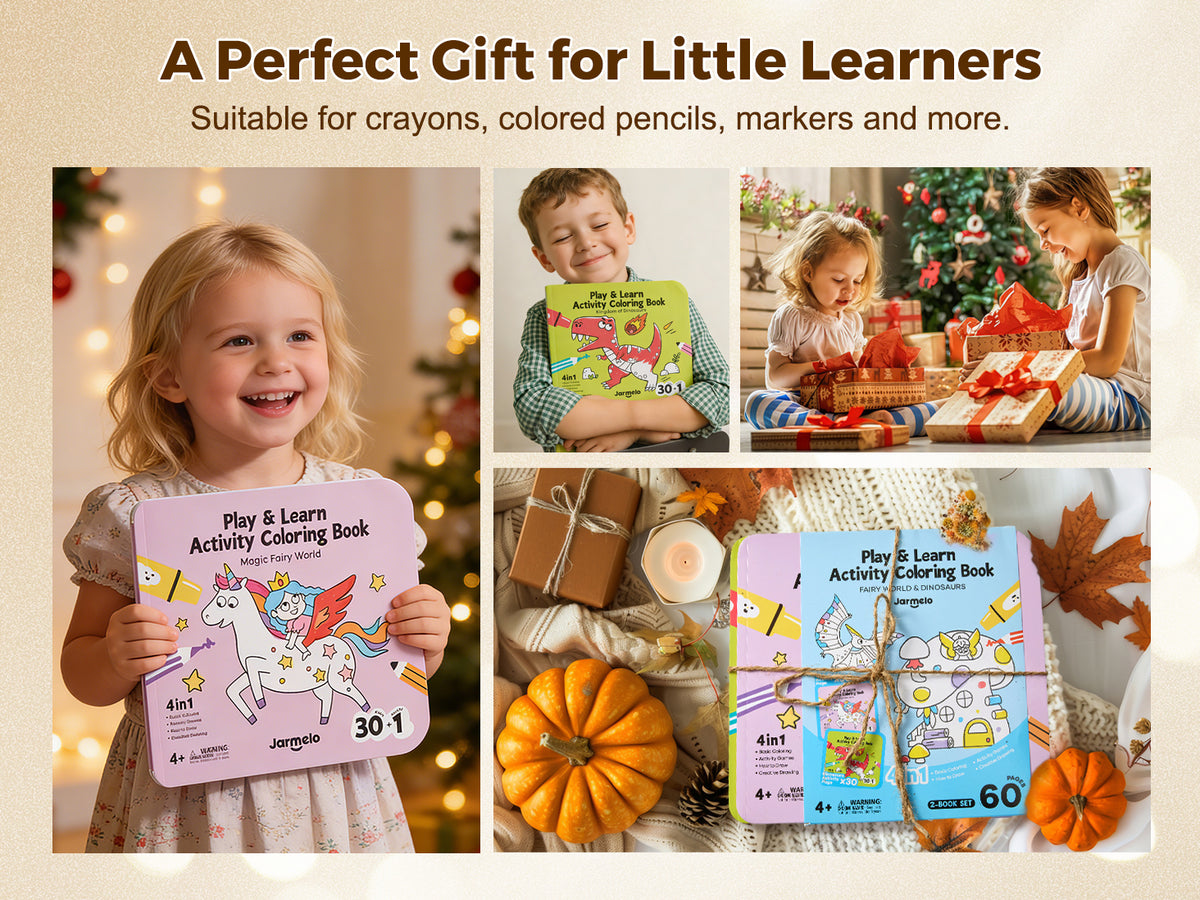 Jarmelo - Play & Learn  Activity Coloring Book - Dinosaurs & Fairy World
