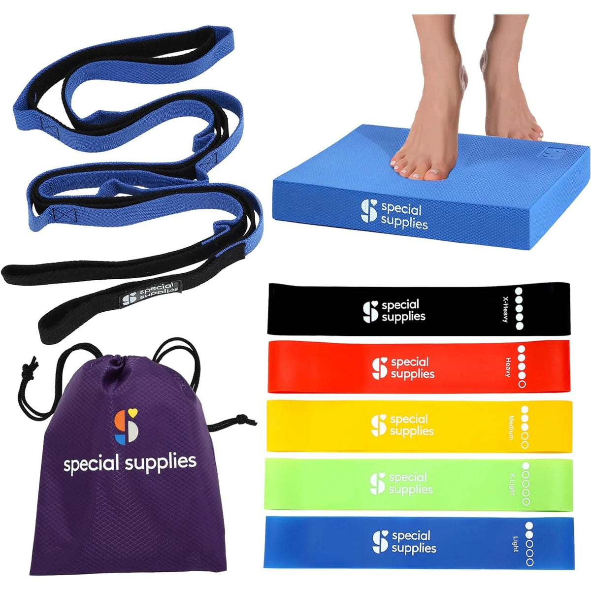 Special Supplies - Balance Pad Exercise Kit with Yoga Strap and Resistance Bands