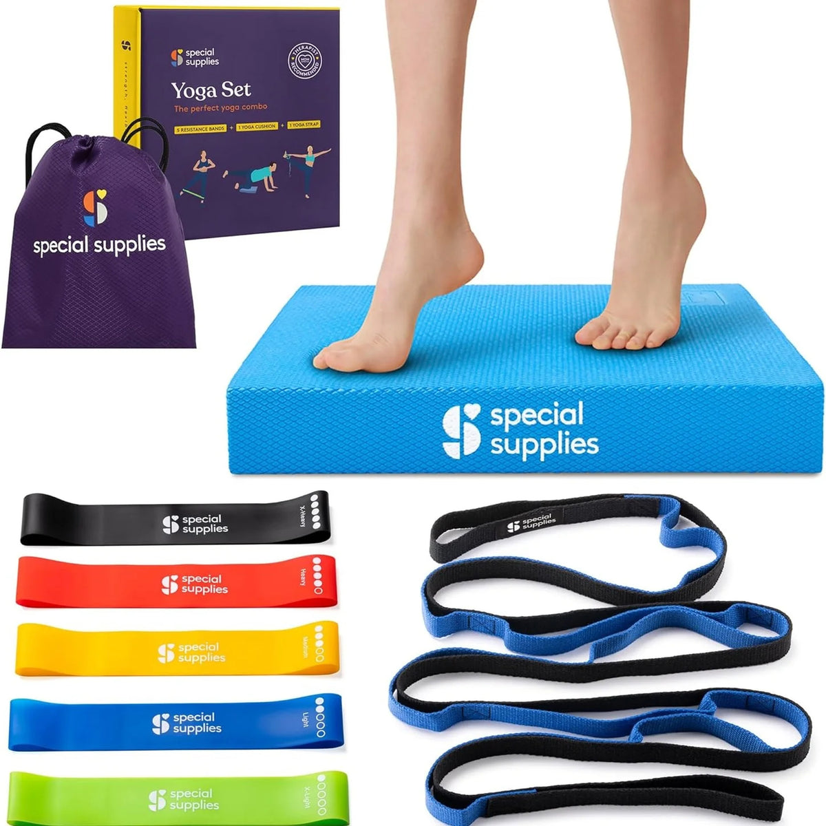 Special Supplies - Balance Pad Exercise Kit with Yoga Strap and Resistance Bands