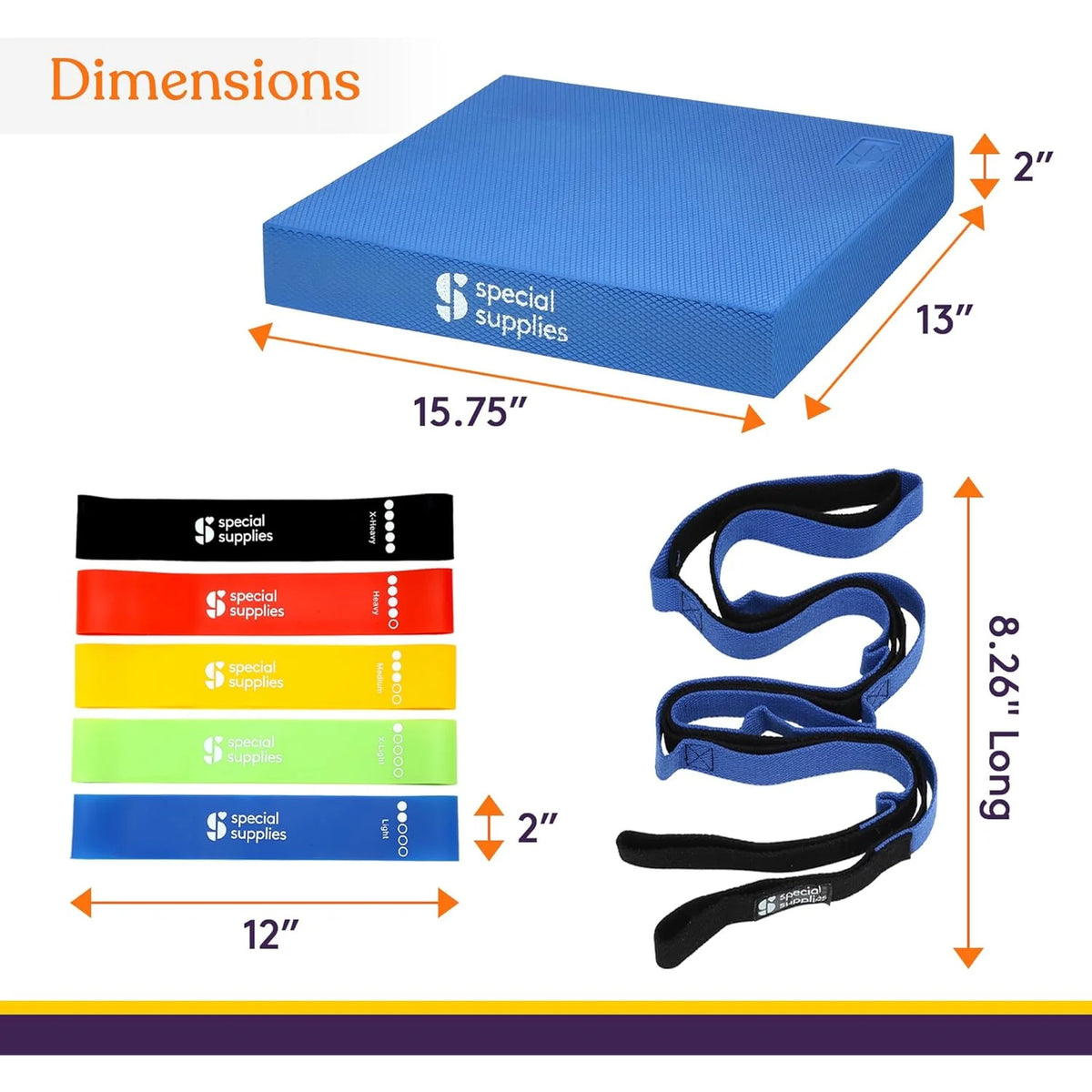 Special Supplies - Balance Pad Exercise Kit with Yoga Strap and Resistance Bands