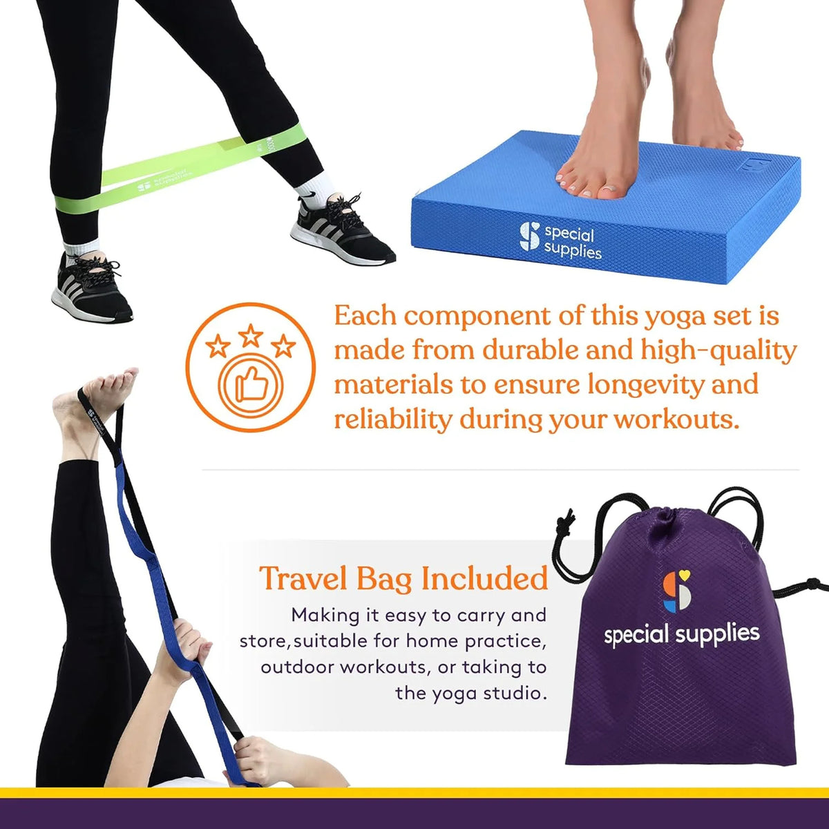 Special Supplies - Balance Pad Exercise Kit with Yoga Strap and Resistance Bands