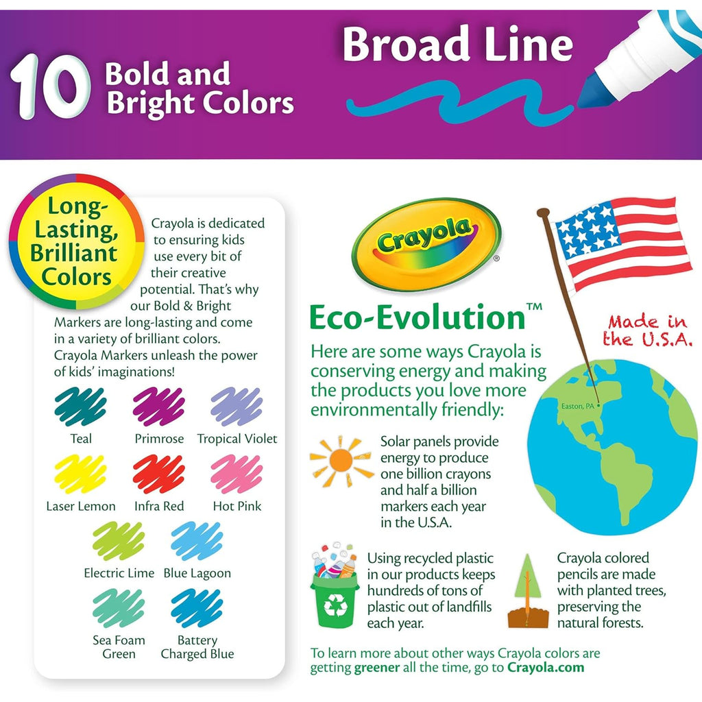 Crayola Markers, Broad Line, 10Count, Bright and Bold Markers
