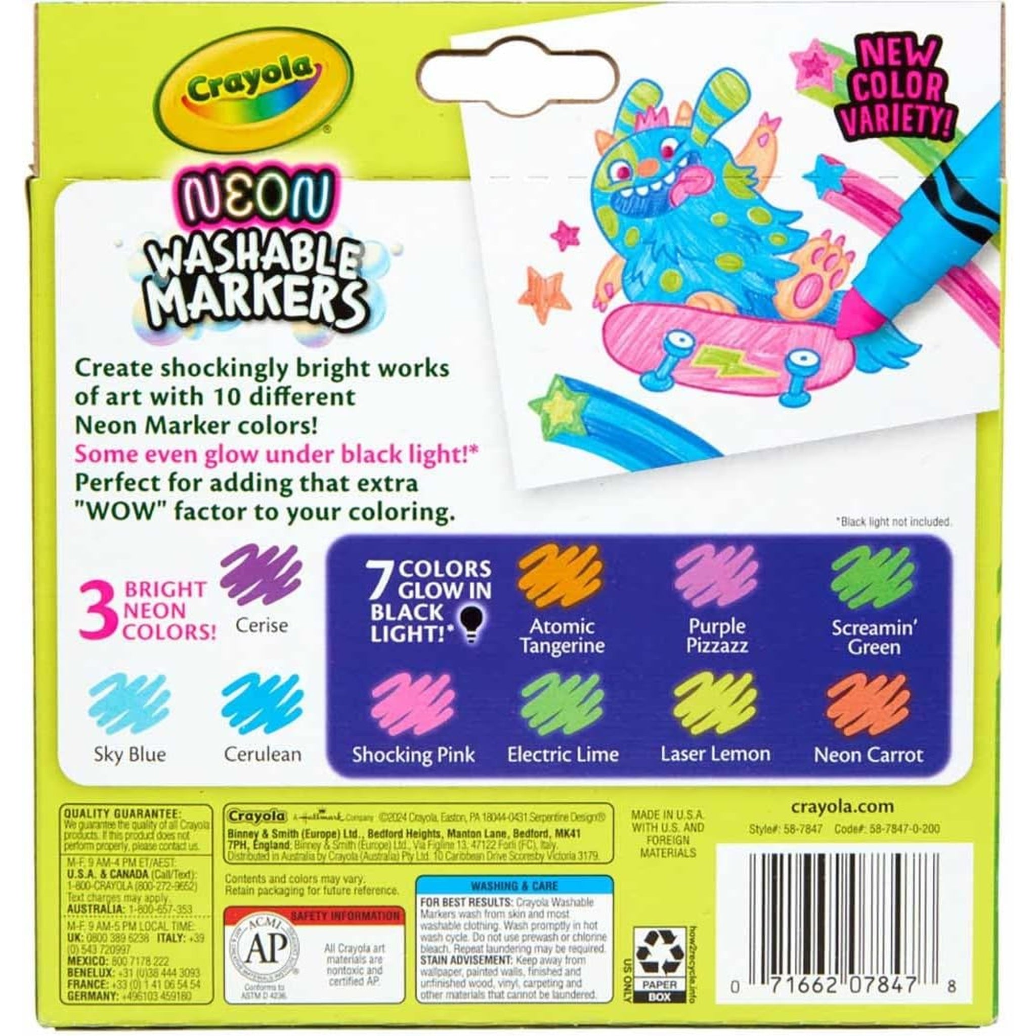 Crayola Neon Washable Markers, Broad Line (10 Ct)