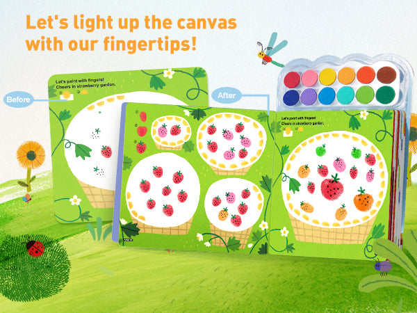 Jarmelo - Fingerprint Coloring Book for Kids, 12 Colors Ink Pad Handprint Coloring Book