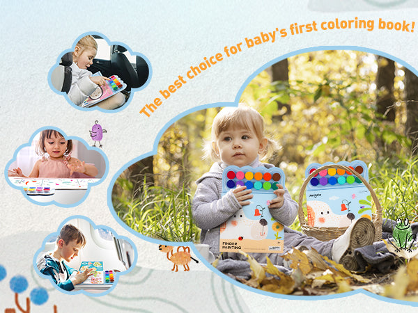 Jarmelo - Fingerprint Coloring Book for Kids, 12 Colors Ink Pad Handprint Coloring Book