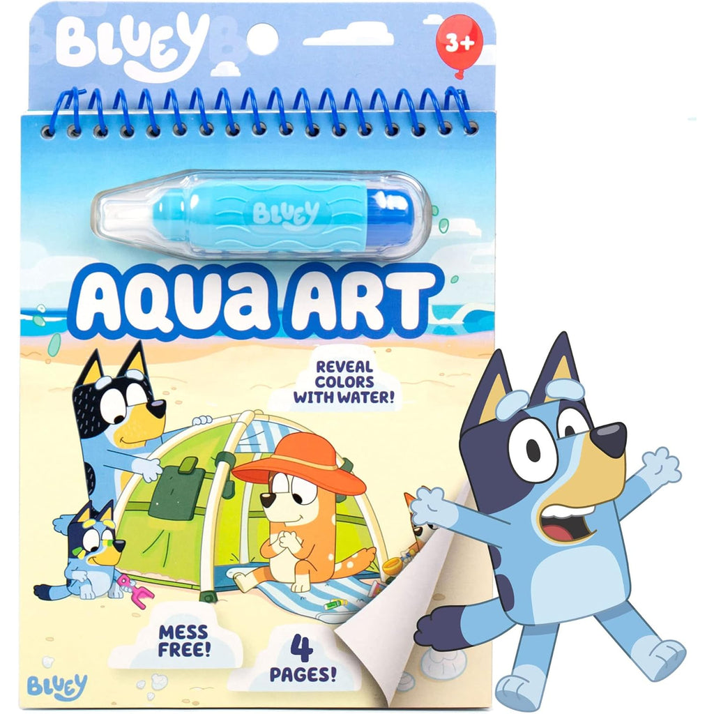 Bluey Aqua Art - Reusable Water Reveal Activity Pages With Water Pen for No-Mess Drawing and Coloring