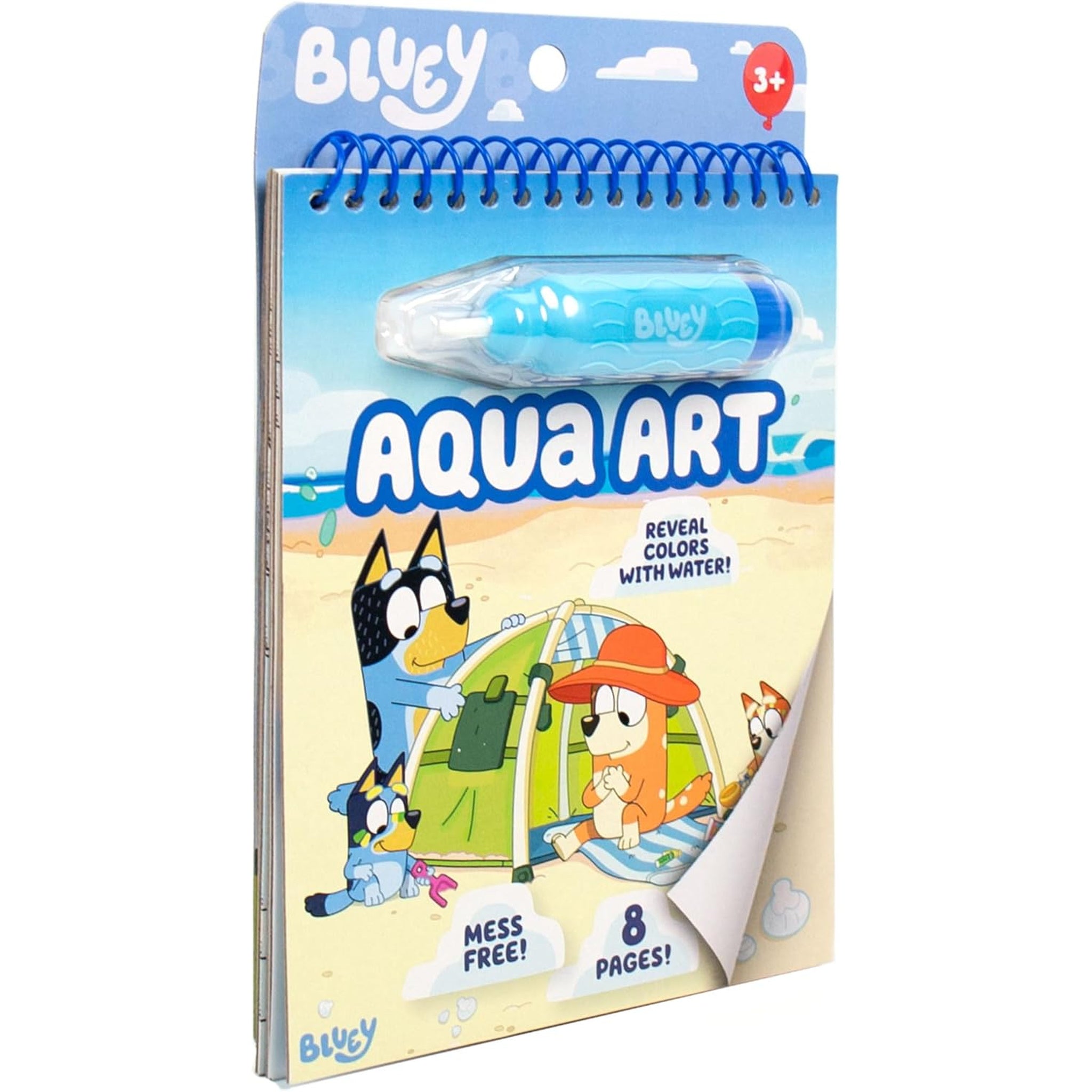 Bluey Aqua Art - Reusable Water Reveal Activity Pages With Water Pen for No-Mess Drawing and Coloring