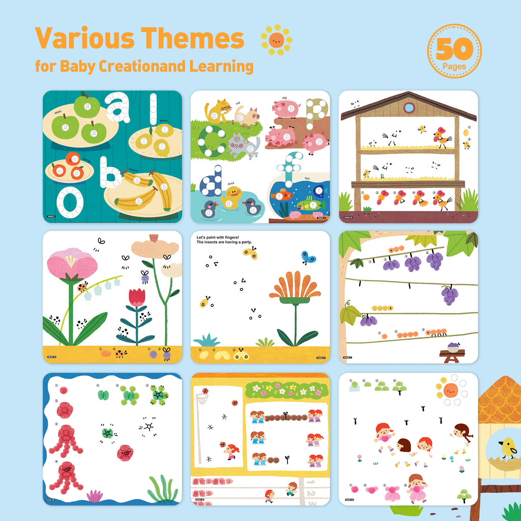 Jarmelo - Fingerprint Coloring Book for Kids, 12 Colors Ink Pad Handprint Coloring Book