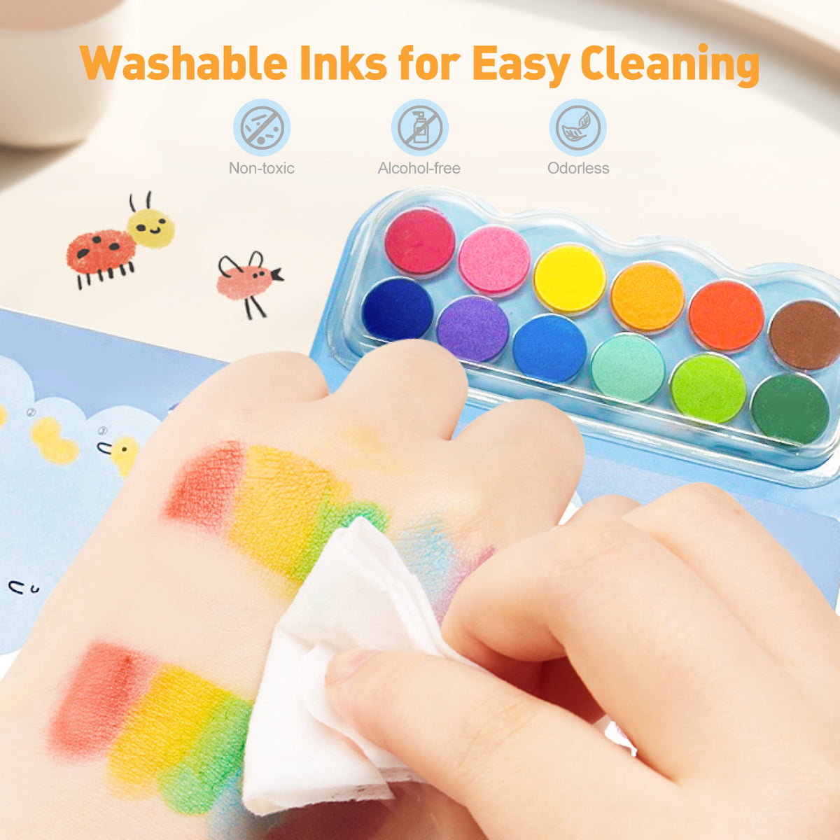 Jarmelo - Fingerprint Coloring Book for Kids, 12 Colors Ink Pad Handprint Coloring Book