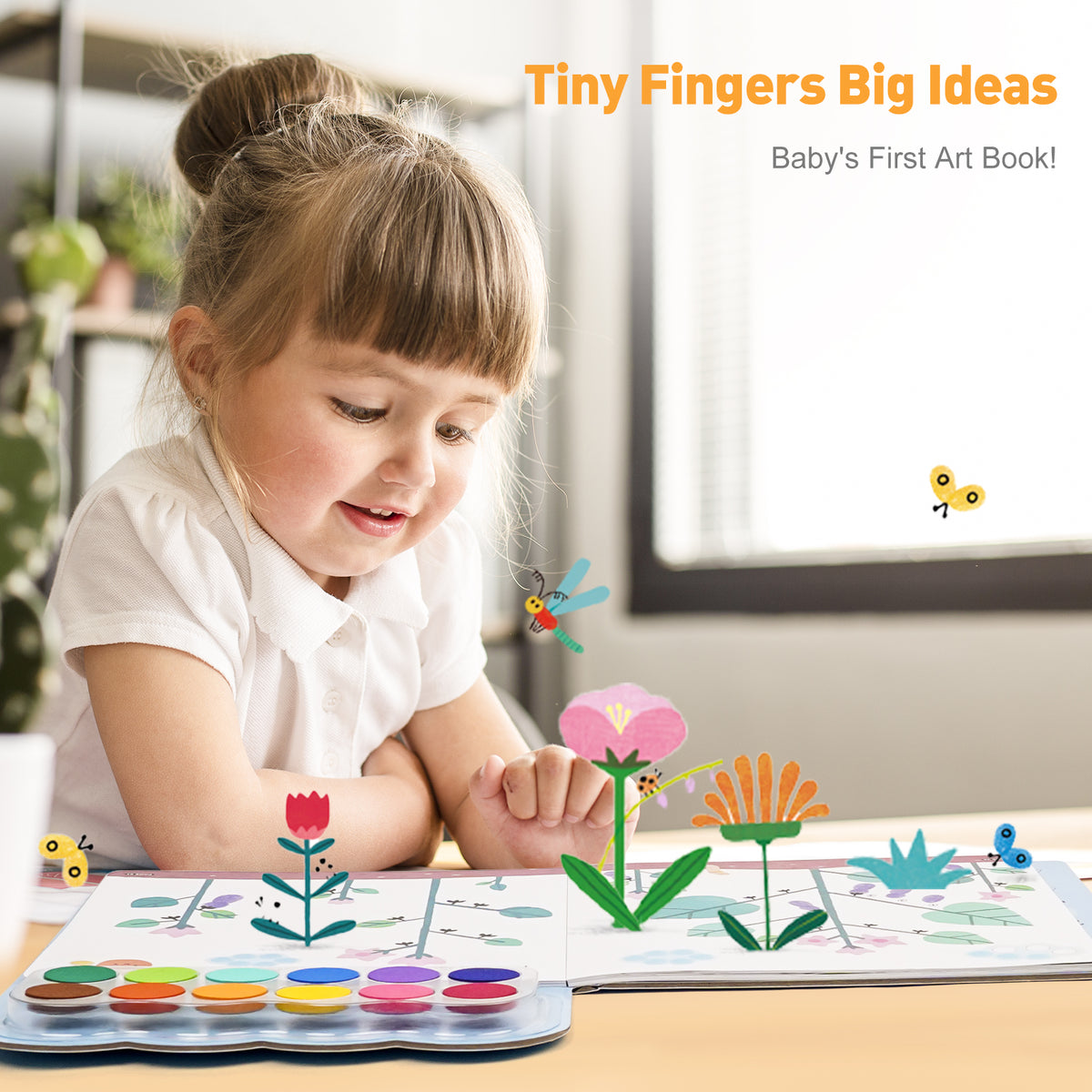 Jarmelo - Fingerprint Coloring Book for Kids, 12 Colors Ink Pad Handprint Coloring Book