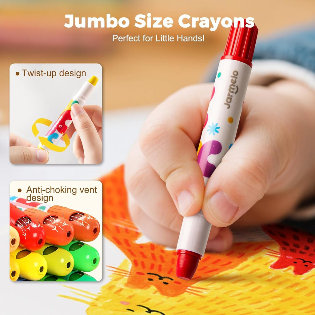 JarMelo Jumbo Crayons for Toddlers, Twist Joy Washable Crayon (12 Ct)