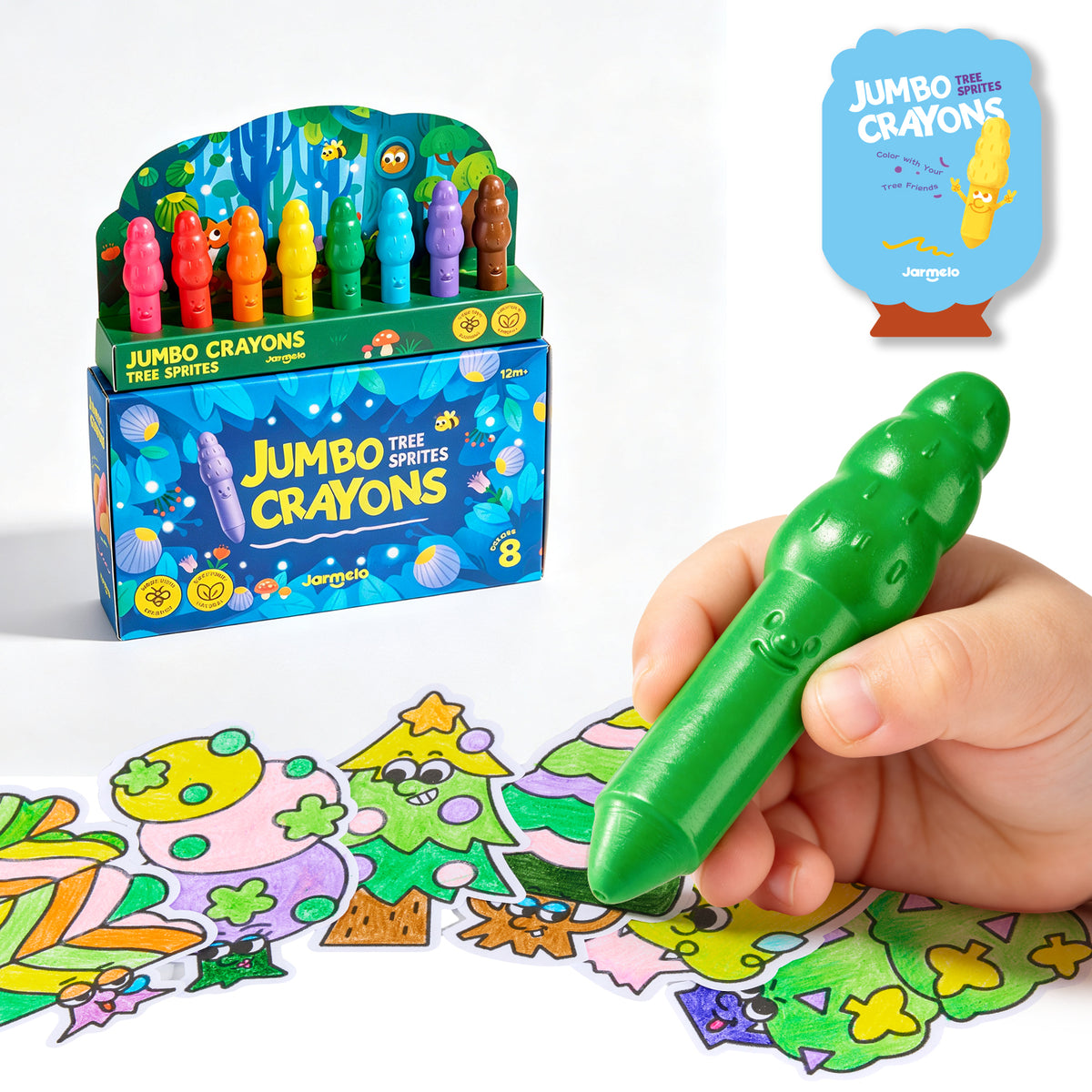 Jarmelo - Jumbo Crayons for Toddlers 1-3, 8 Colors Non Toxic Beeswax Crayon