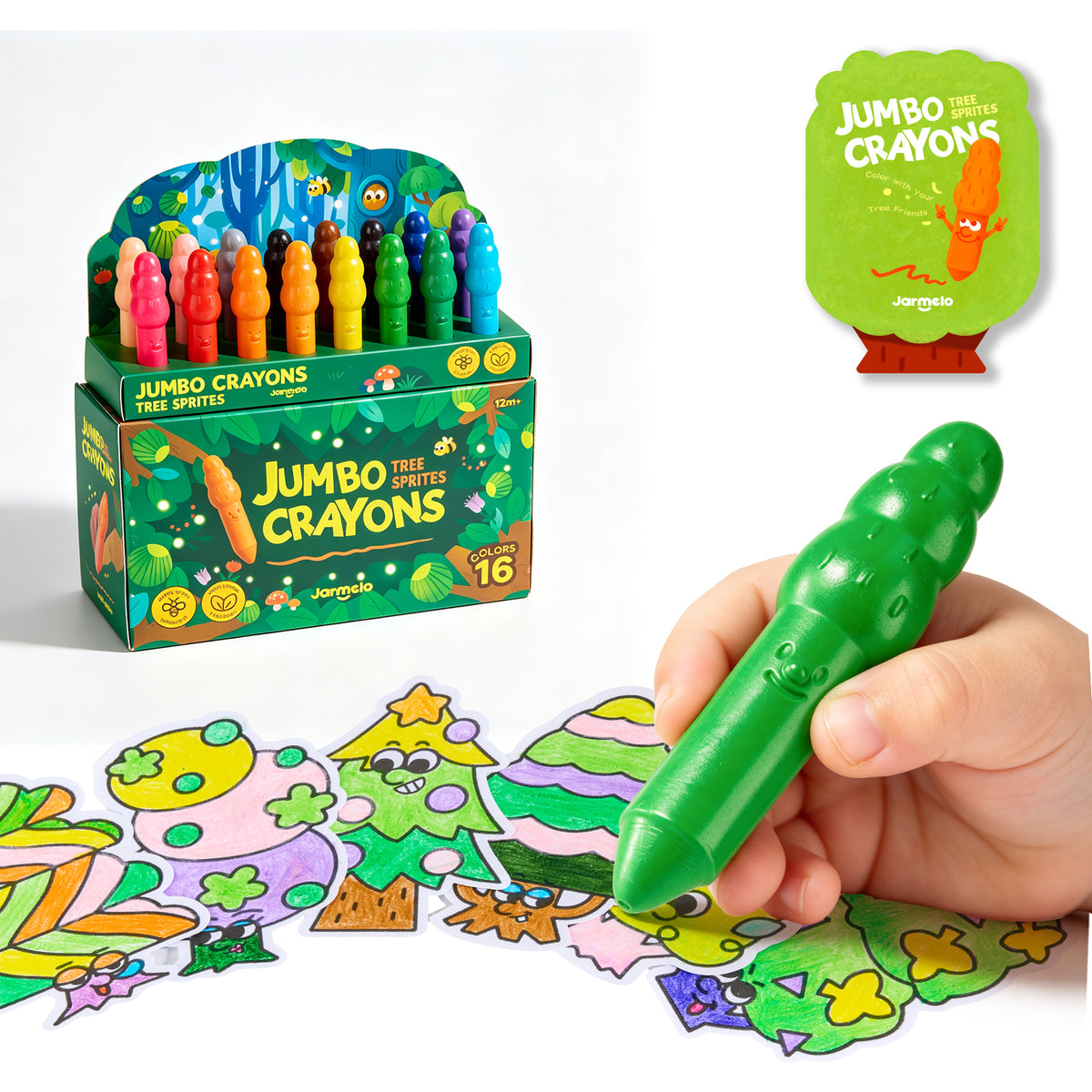Jarmelo - Jumbo Crayons for Toddlers 1-3, 16 Colors Non Toxic Beeswax Crayon
