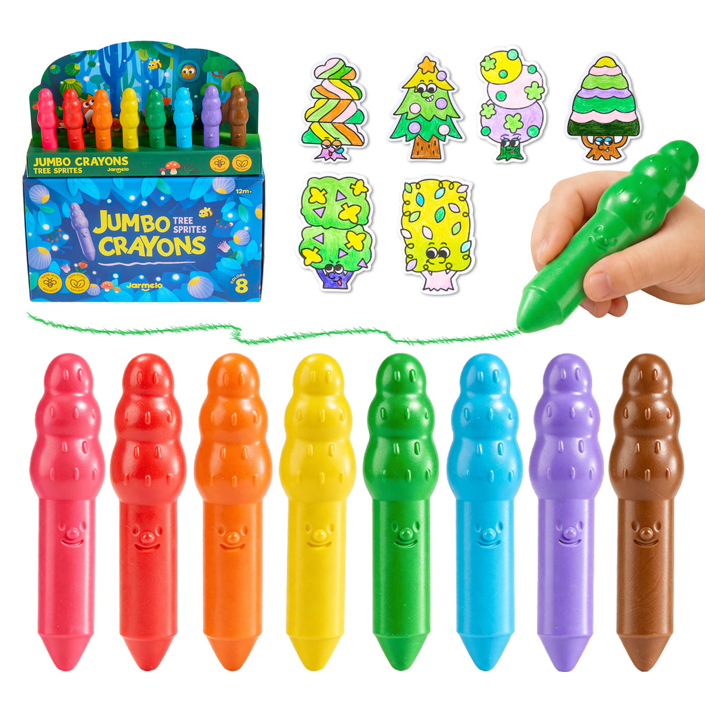 Jarmelo - Jumbo Crayons for Toddlers 1-3, 8 Colors Non Toxic Beeswax Crayon