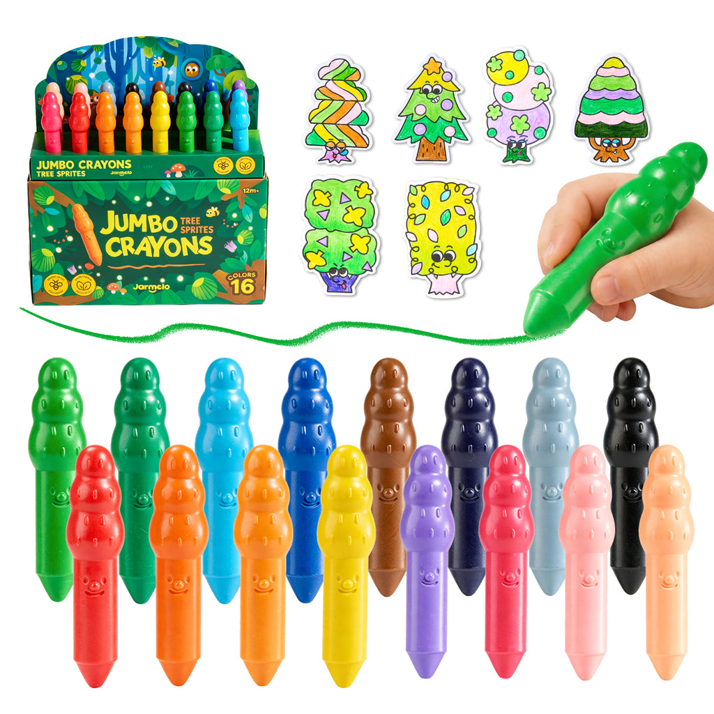 Jarmelo - Jumbo Crayons for Toddlers 1-3, 16 Colors Non Toxic Beeswax Crayon