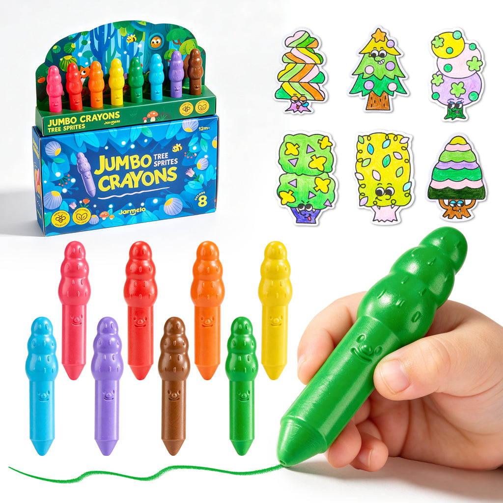 Jarmelo - Jumbo Crayons for Toddlers 1-3, 8 Colors Non Toxic Beeswax Crayon