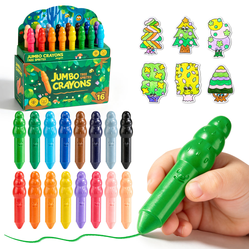 Jarmelo - Jumbo Crayons for Toddlers 1-3, 16 Colors Non Toxic Beeswax Crayon