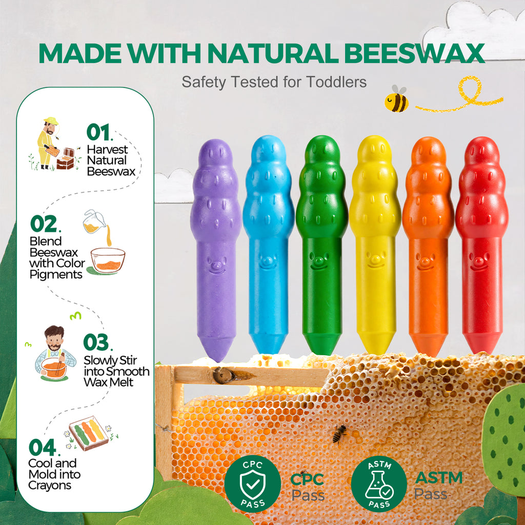 Jarmelo - Jumbo Crayons for Toddlers 1-3, 8 Colors Non Toxic Beeswax Crayon