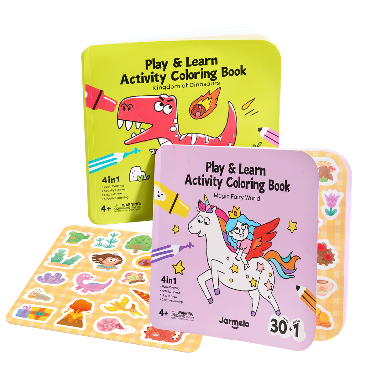 Jarmelo - Play & Learn  Activity Coloring Book - Dinosaurs & Fairy World