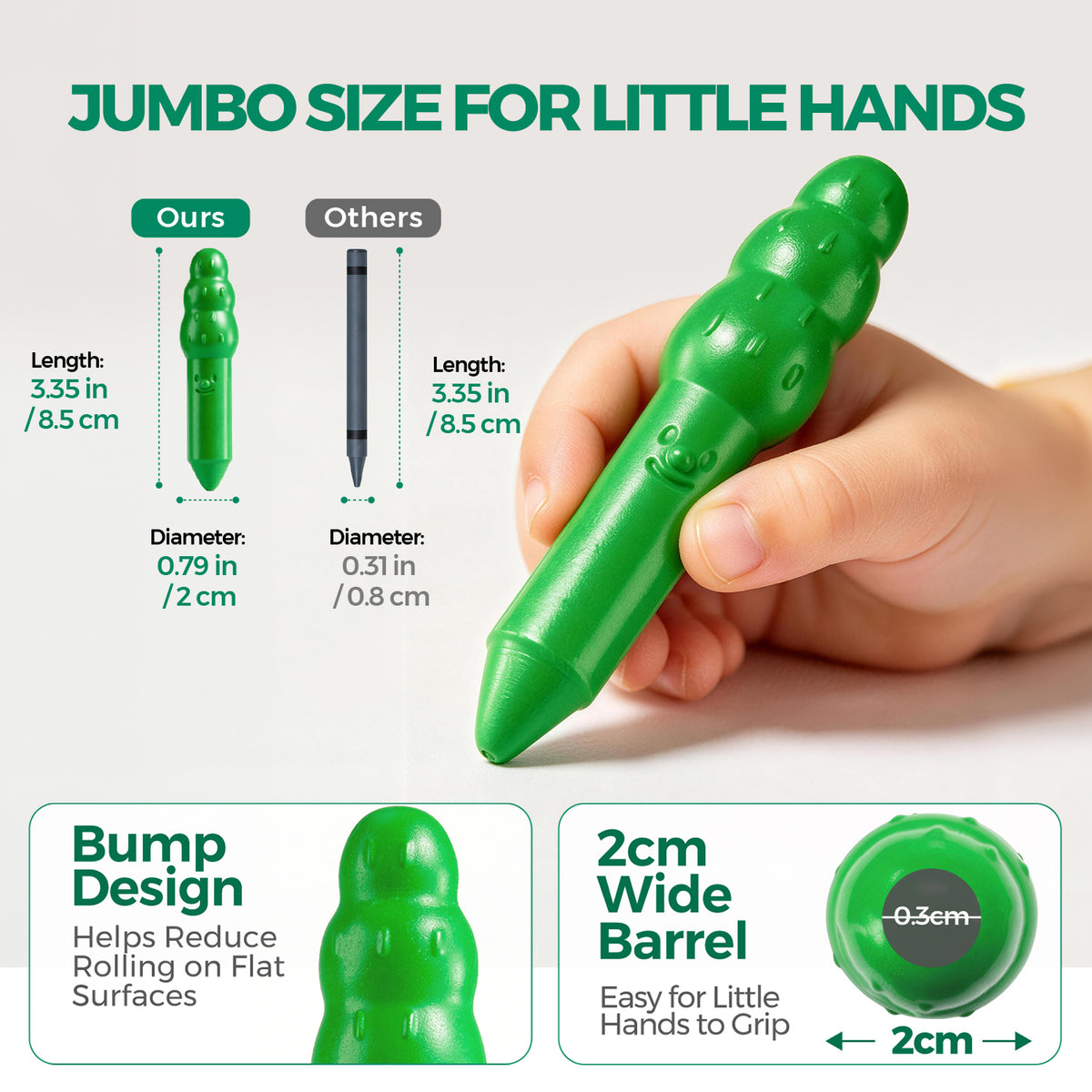 Jarmelo - Jumbo Crayons for Toddlers 1-3, 8 Colors Non Toxic Beeswax Crayon