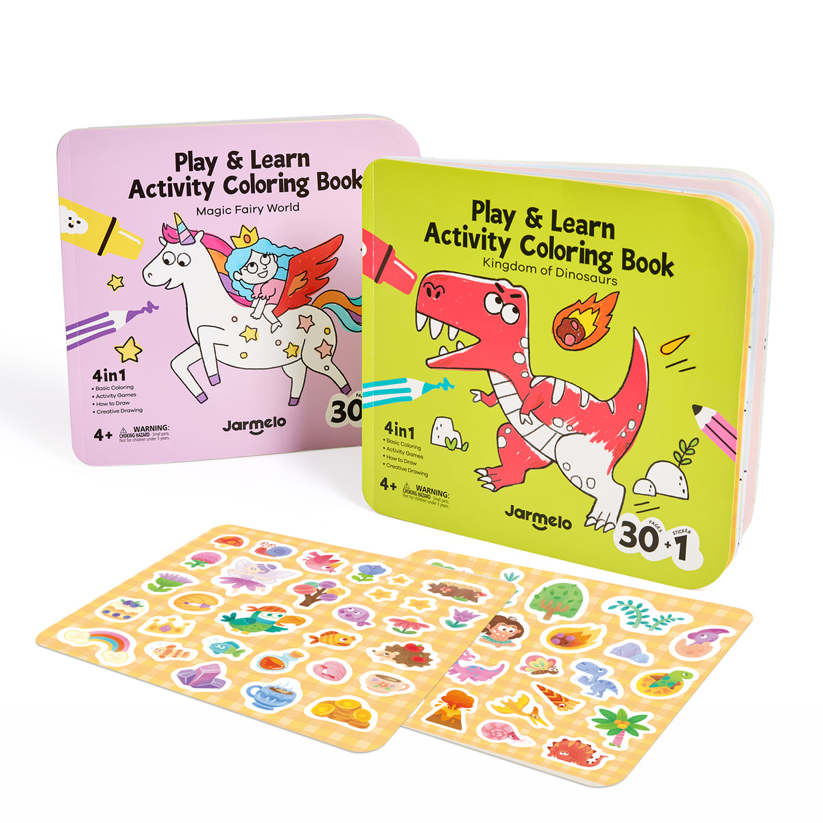 Jarmelo - Play & Learn  Activity Coloring Book - Dinosaurs & Fairy World