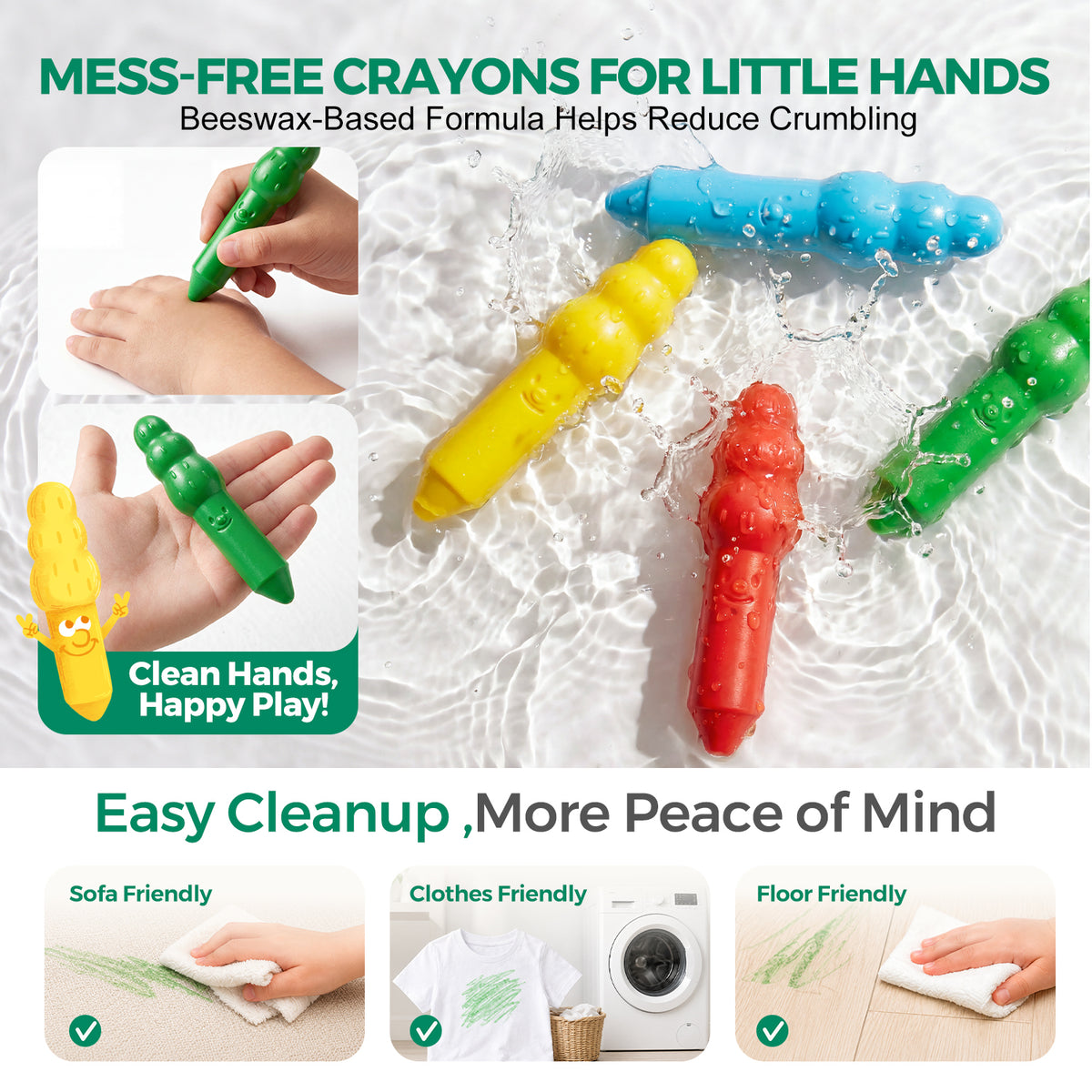Jarmelo - Jumbo Crayons for Toddlers 1-3, 8 Colors Non Toxic Beeswax Crayon