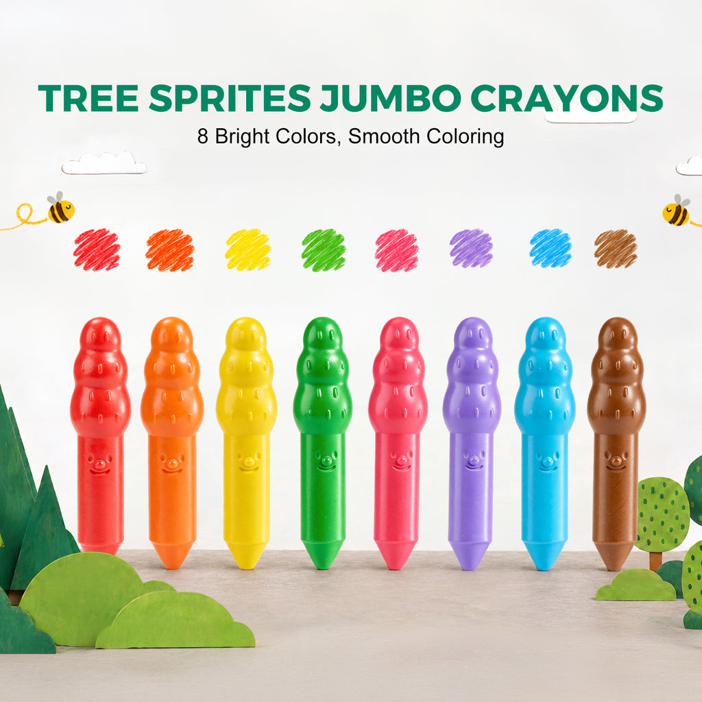 Jarmelo - Jumbo Crayons for Toddlers 1-3, 8 Colors Non Toxic Beeswax Crayon