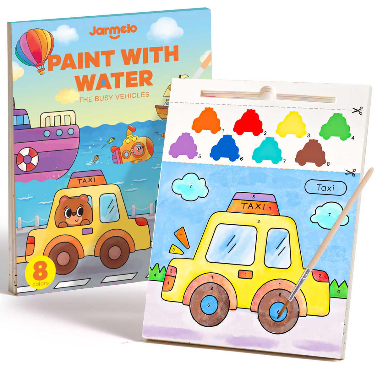 Jarmelo - Paint with Water Books - The Busy Vehicles