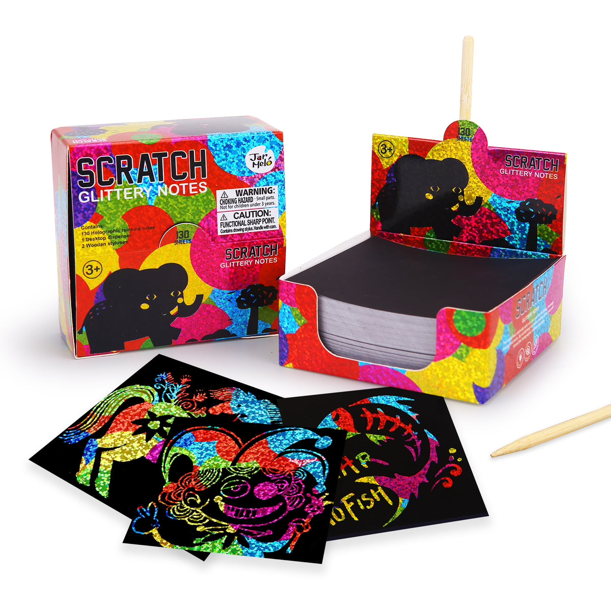Jarmelo - Scratch Art Glittery Notes; Rainbow Holographic Scratch Paper