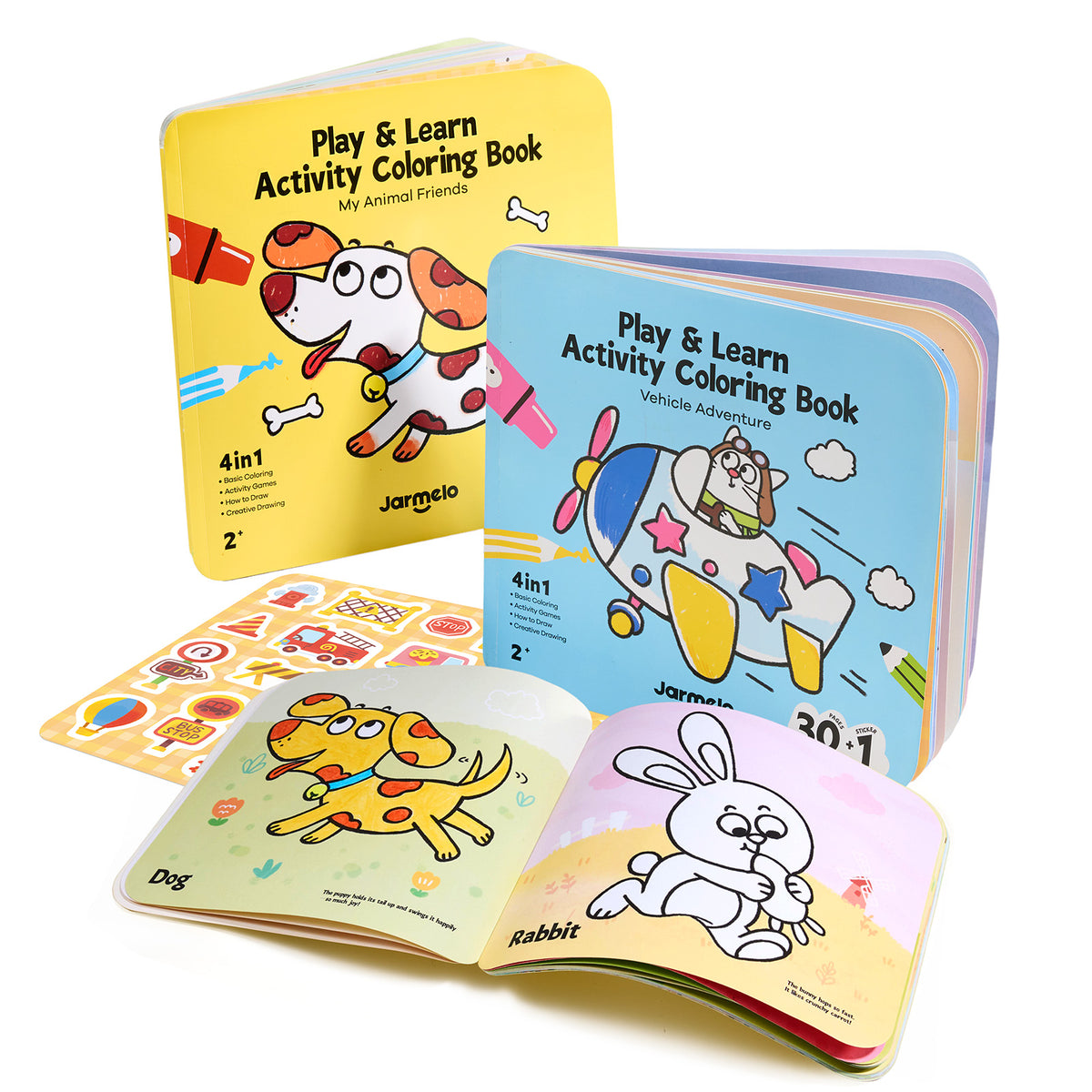 Jarmelo - Play & Learn  Activity Coloring Book - Animals & Vehicles